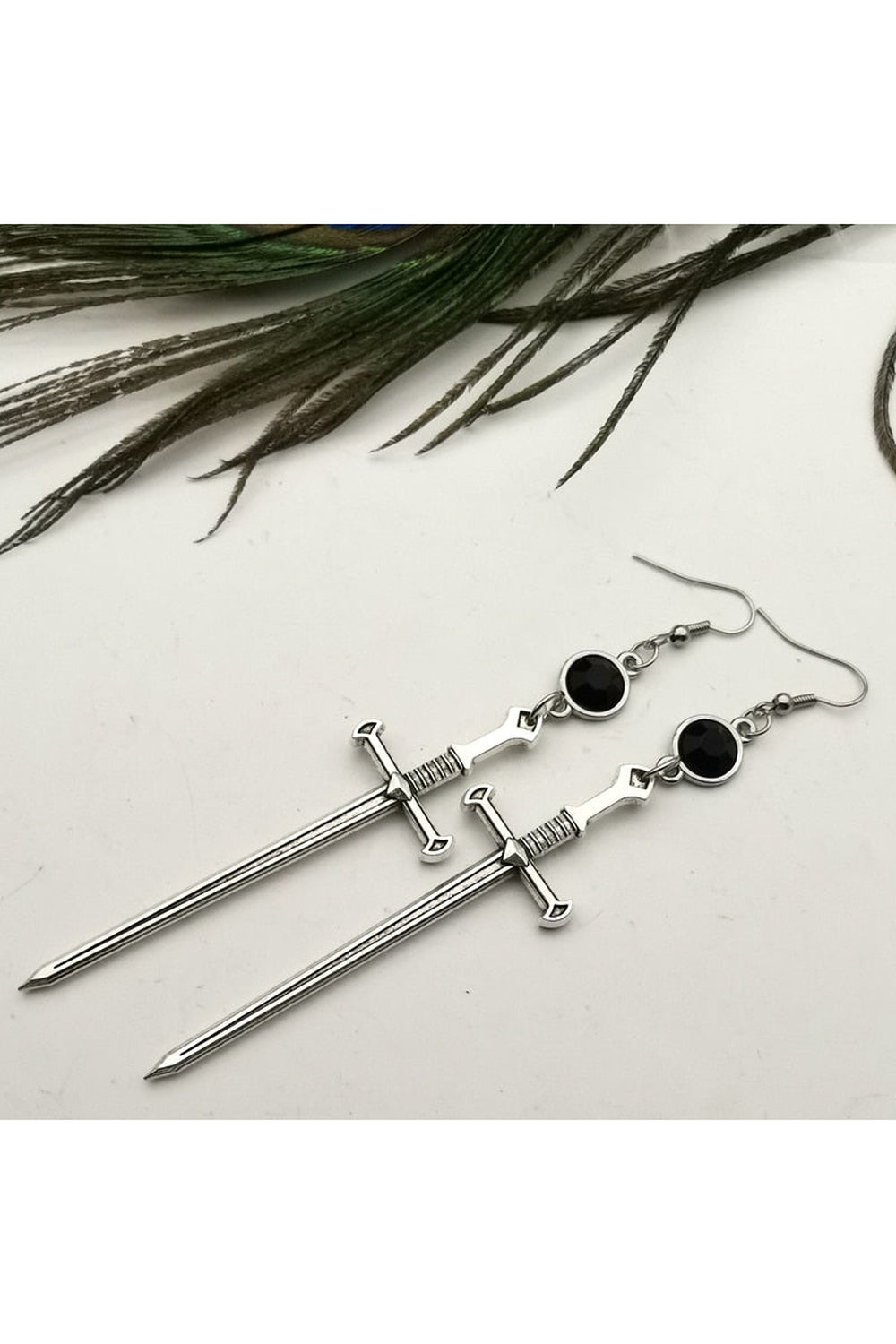 Y2k Goth Black Crystal Sword Earrings