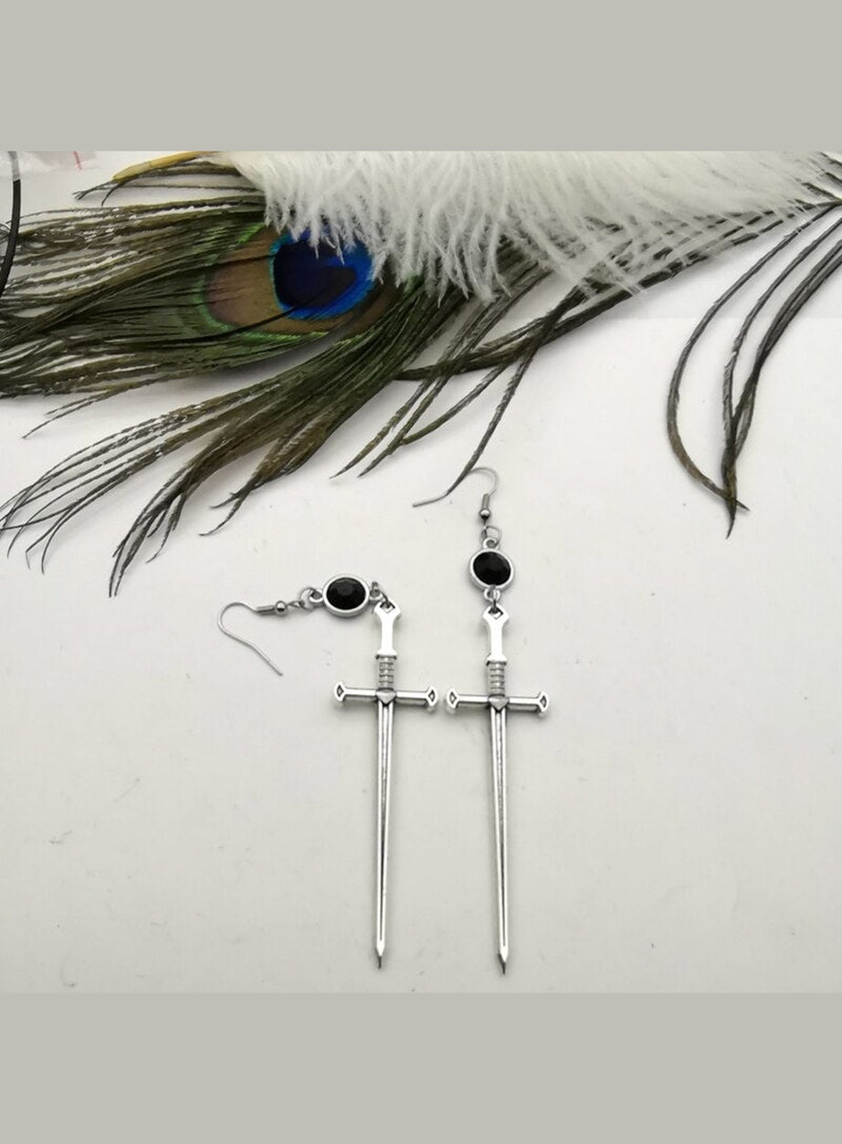 Y2k Goth Black Crystal Sword Earrings