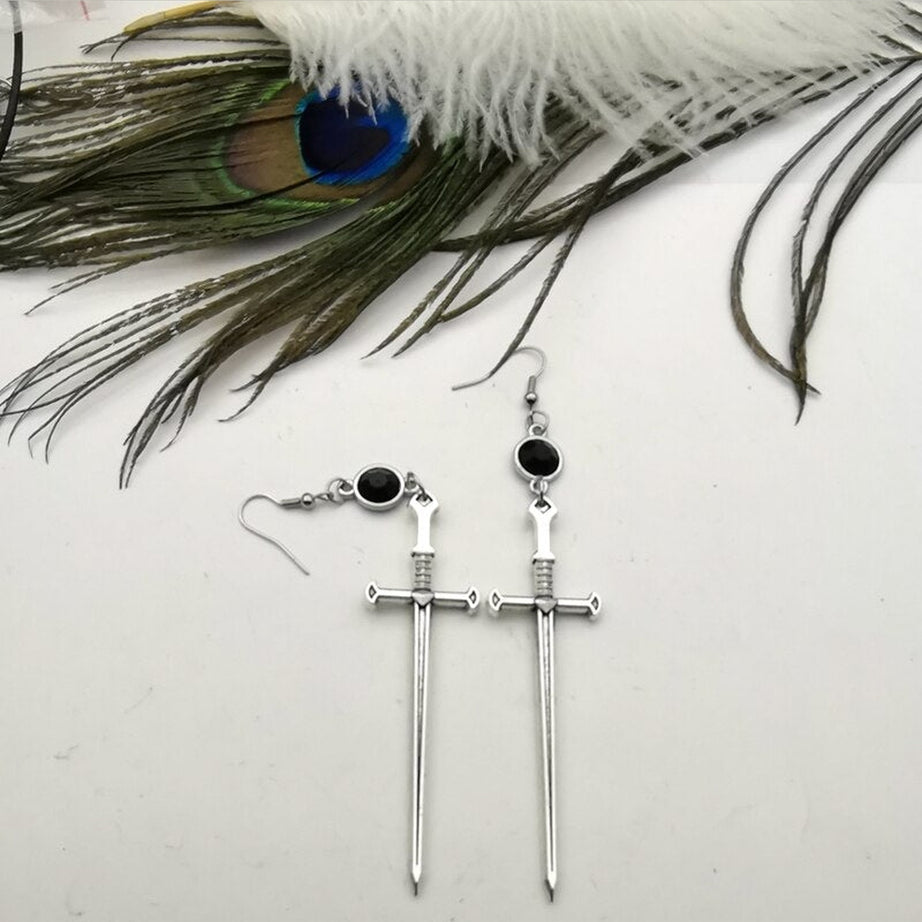 Y2k Goth Black Crystal Sword Earrings