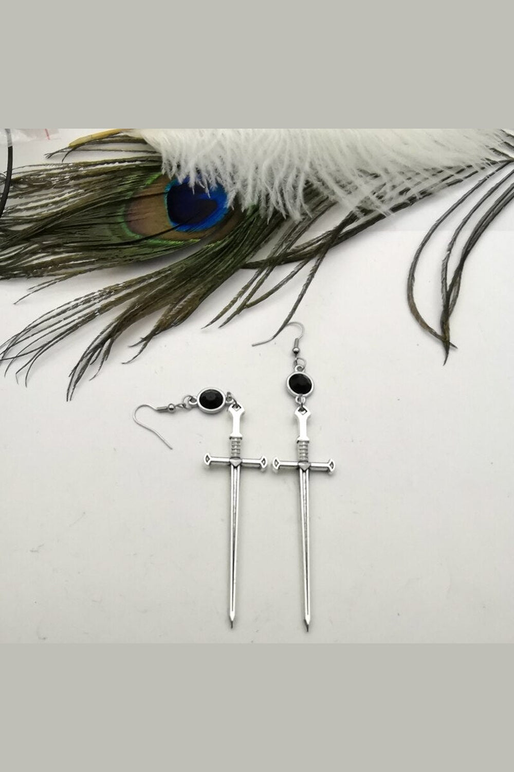 Y2k Goth Black Crystal Sword Earrings