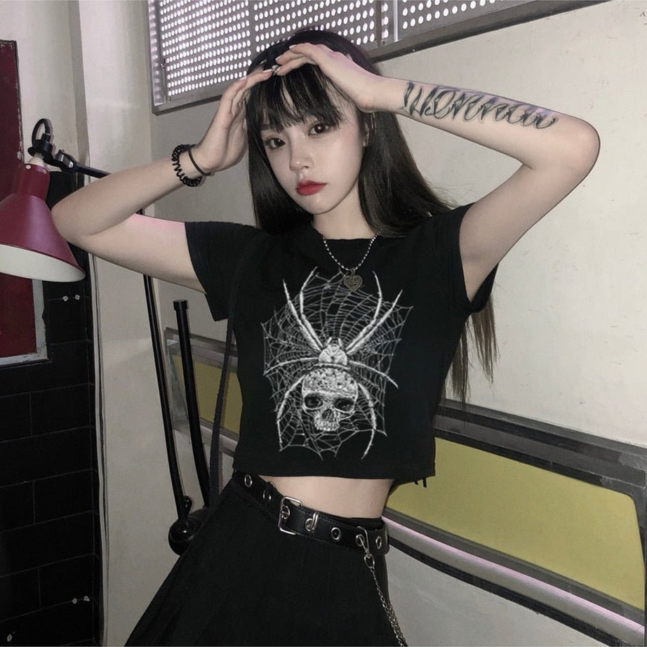 Y2k Goth Dark Punk Skull Print Crop Top