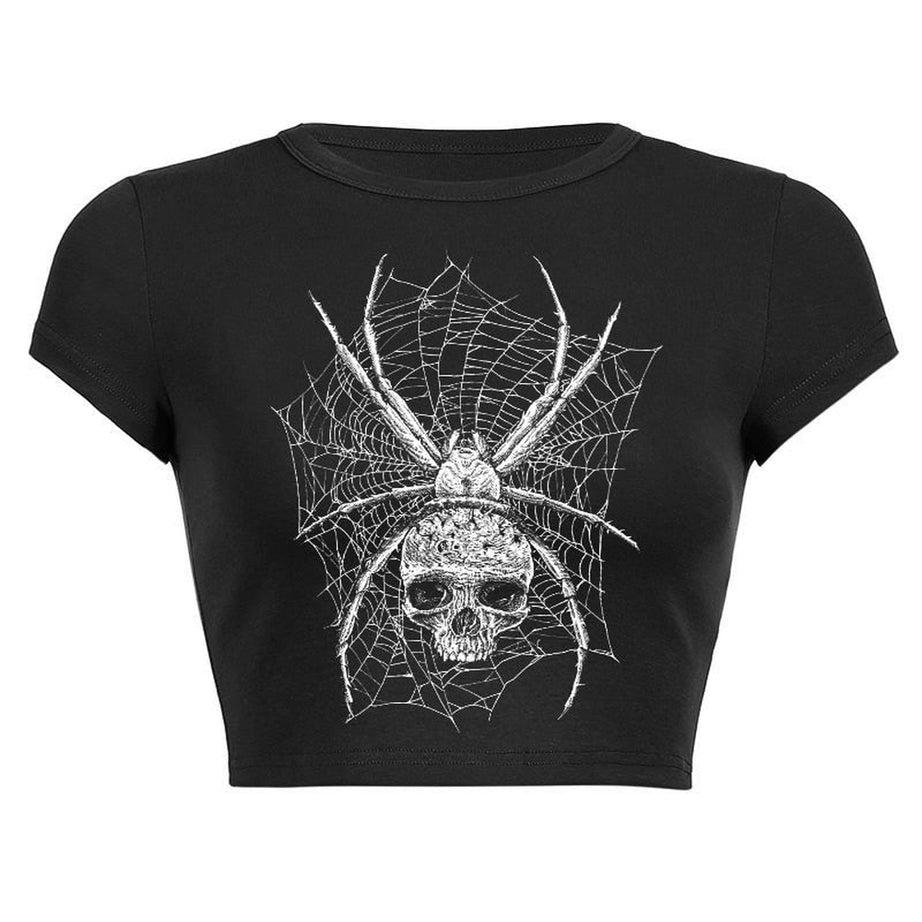 Y2k Goth Dark Punk Skull Print Crop Top