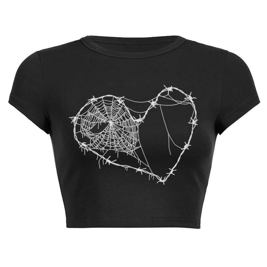Y2k Goth Dark Punk Skull Print Crop Top