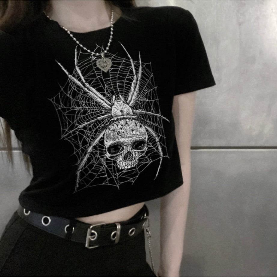 Y2k Goth Dark Punk Skull Print Crop Top