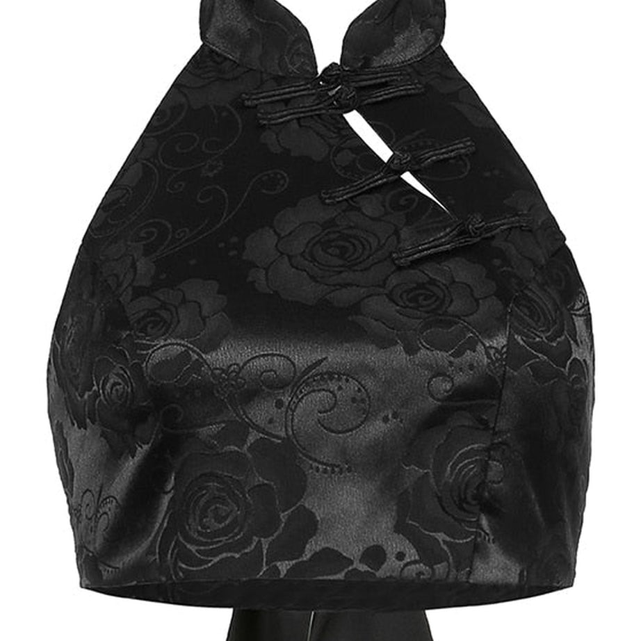 Y2k Goth Elegant Jacquard Black Halter Crop Top