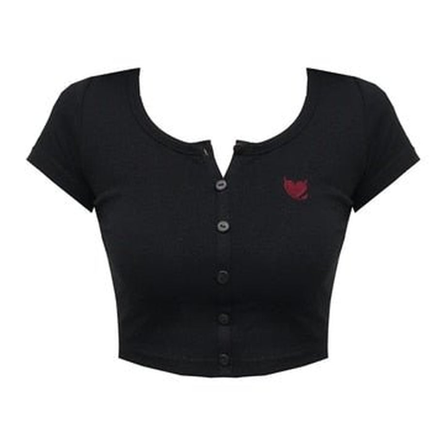 Y2k Goth Heart Embroidery Crop Top