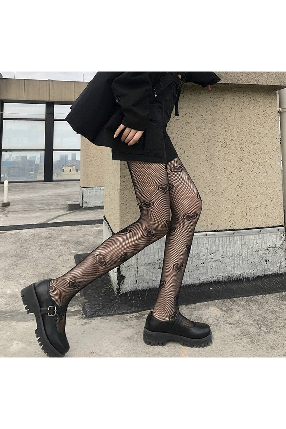 Y2k Goth Heart Pattern Tights Fishnet