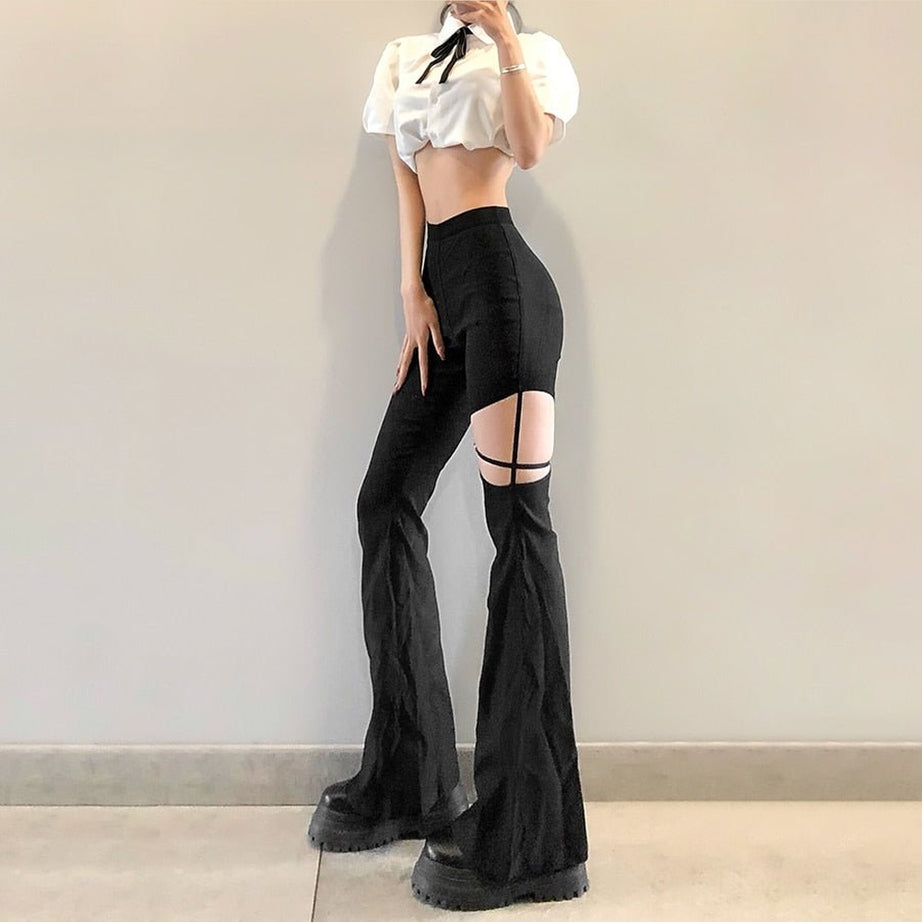 Y2k Goth Hollow Out Flare Pants