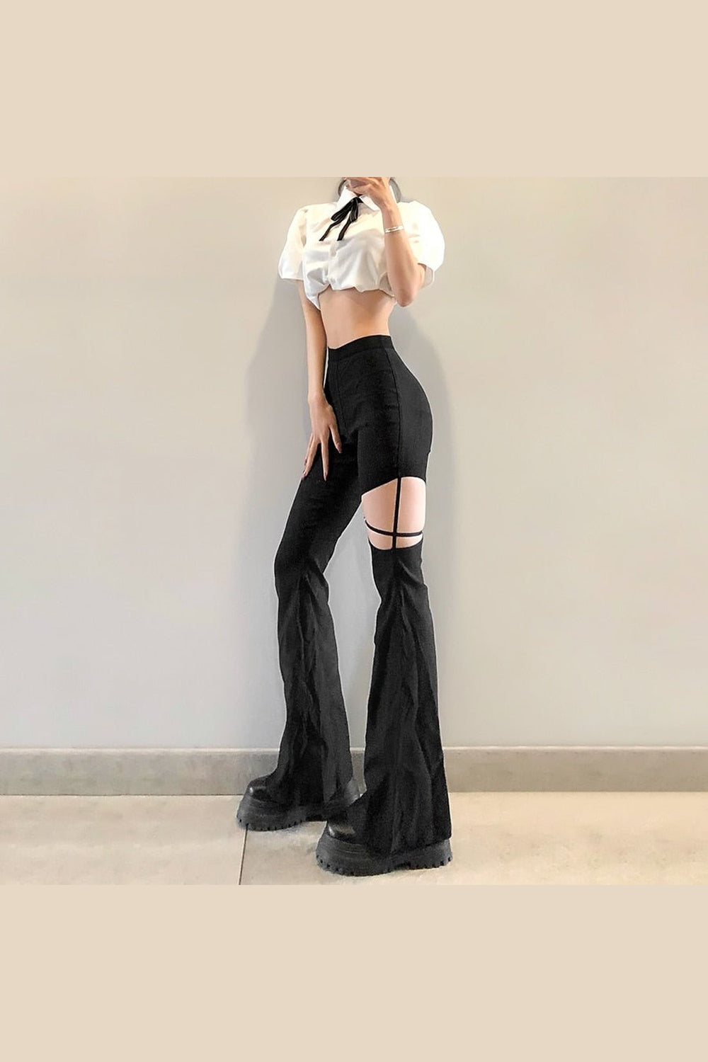 Y2k Goth Hollow Out Flare Pants