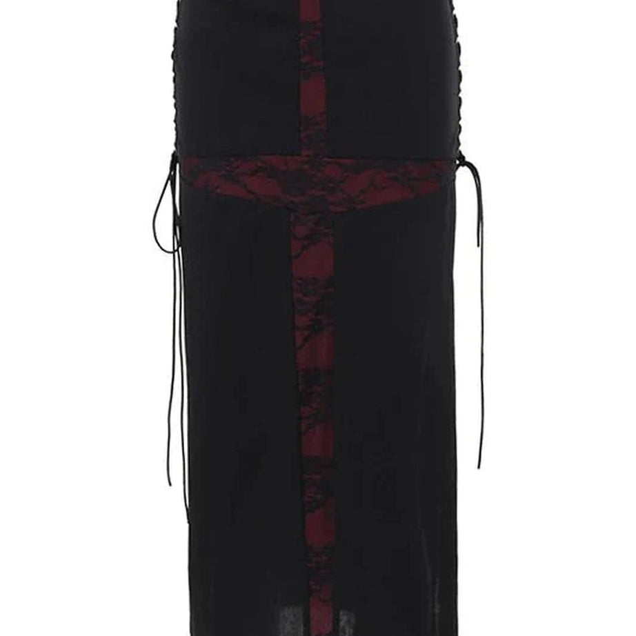 Y2k Goth Lace Midi Skirt