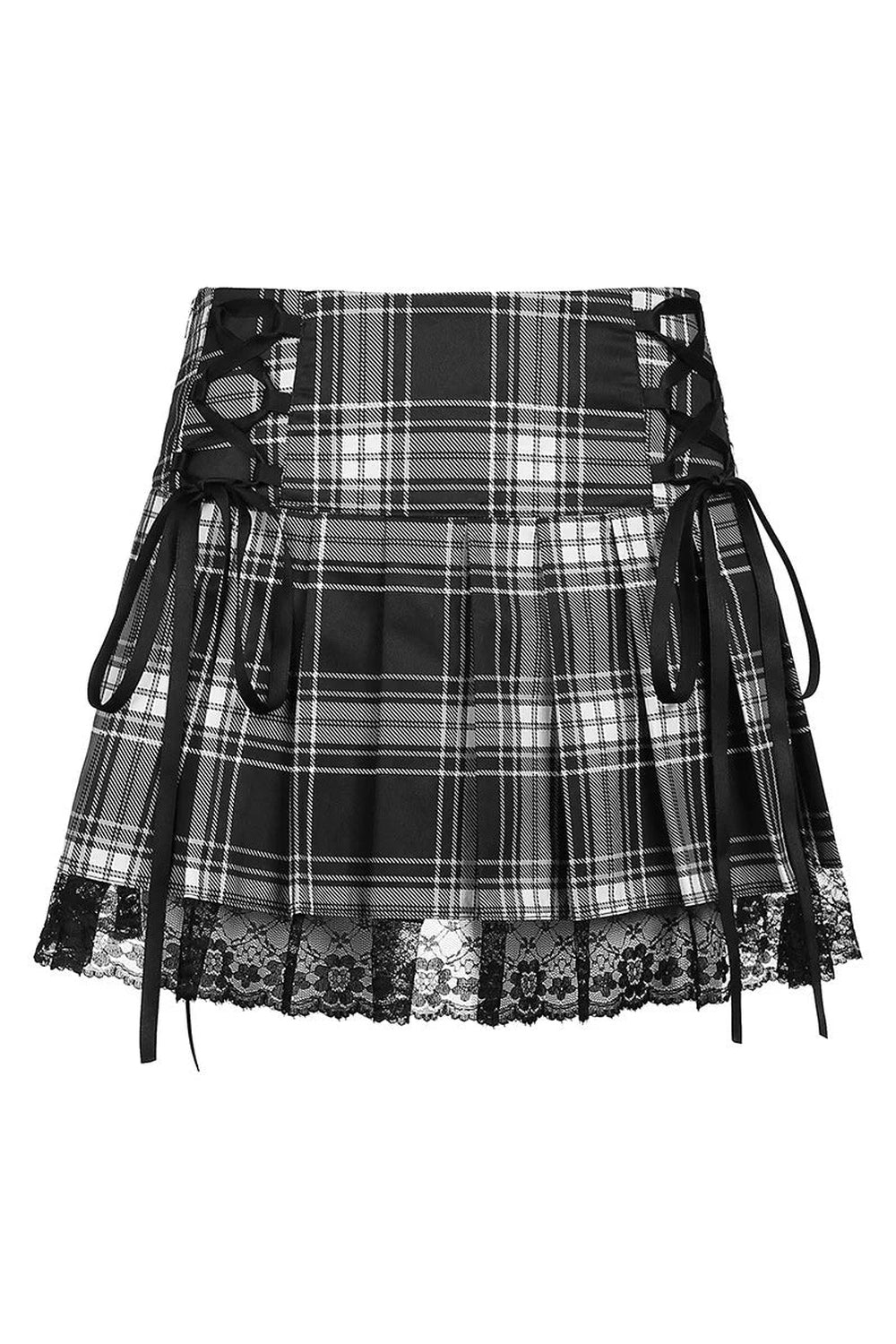 Y2k Goth Lace Trim Plaid Skirt