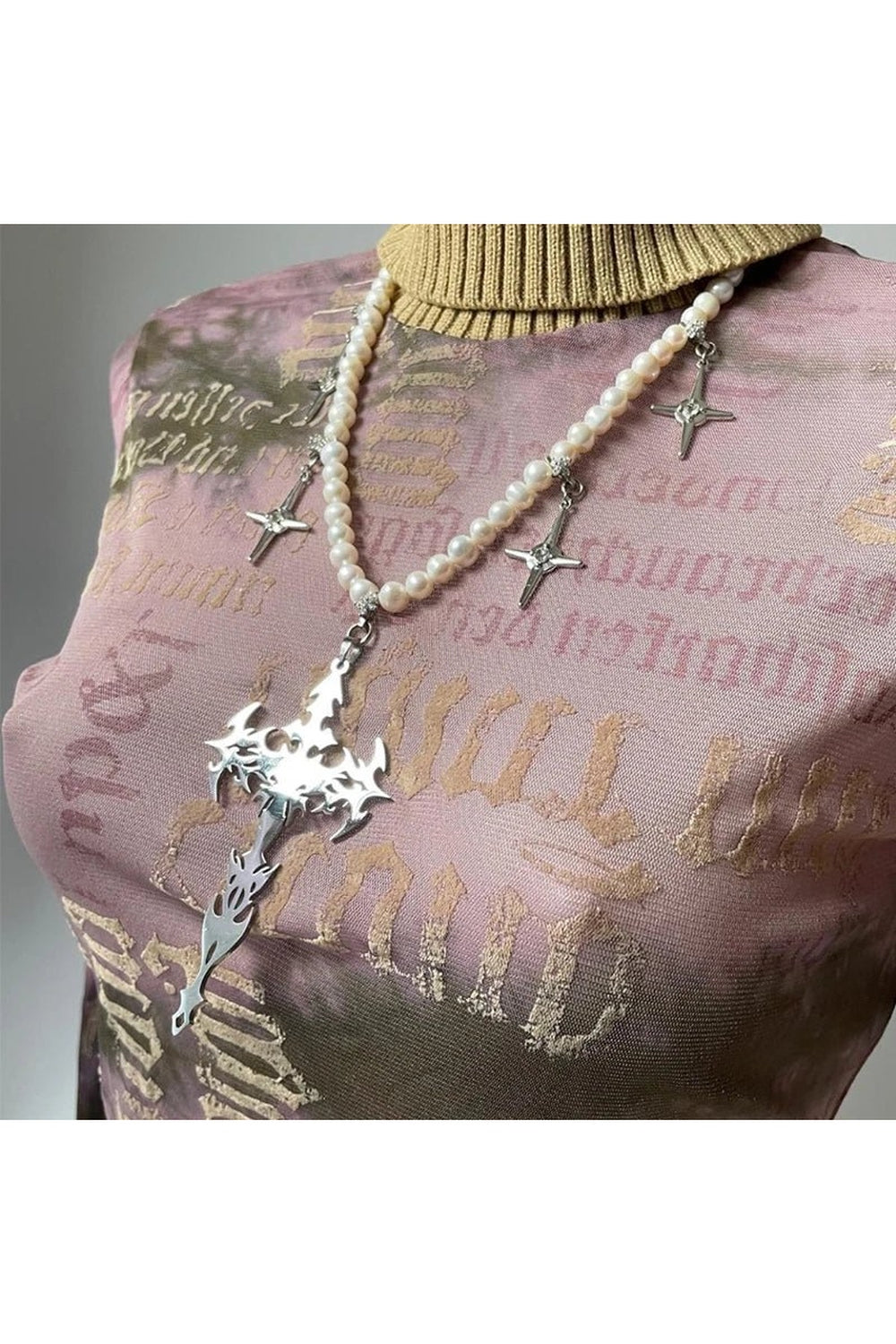 Y2k Goth Pearl Cross Necklace