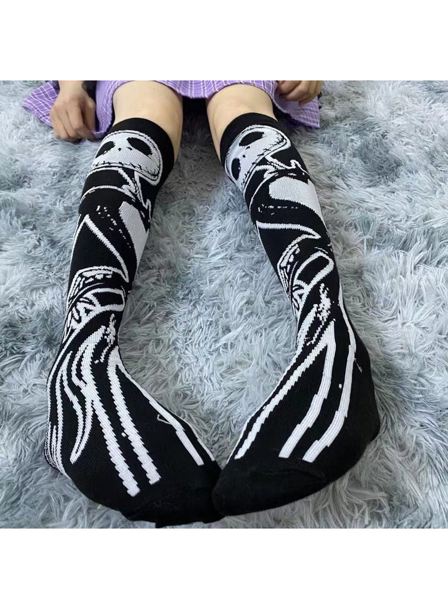 Y2k Goth Skeleton Pattern Knee Socks