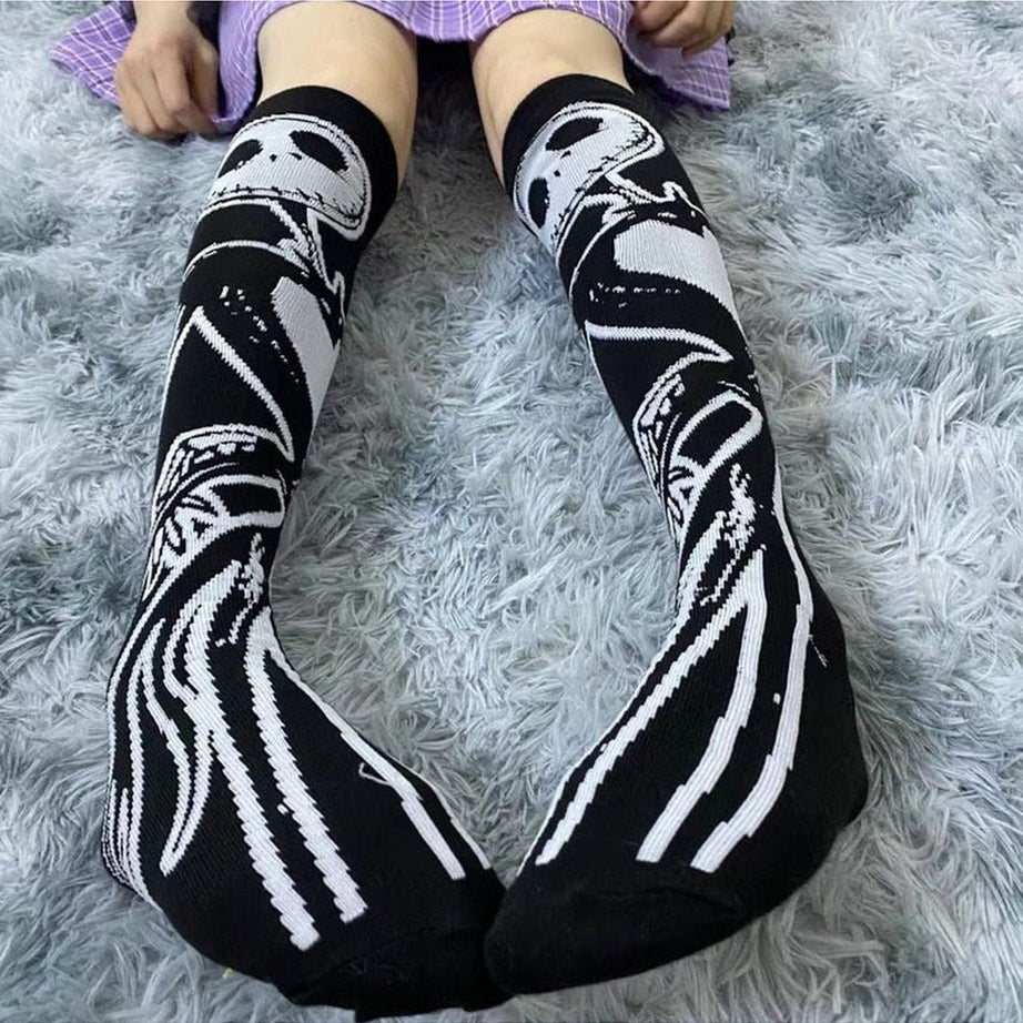 Y2k Goth Skeleton Pattern Knee Socks
