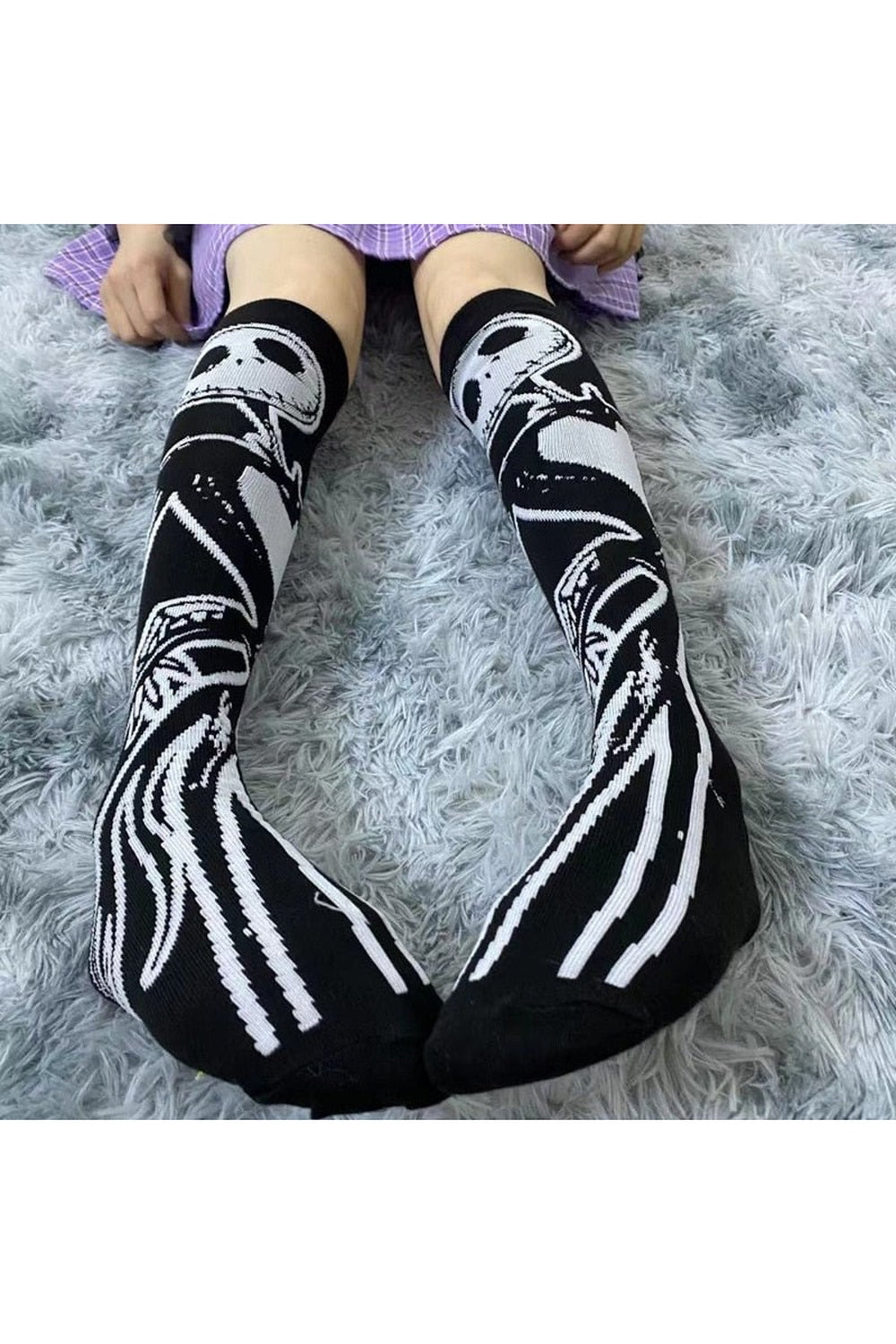 Y2k Goth Skeleton Pattern Knee Socks