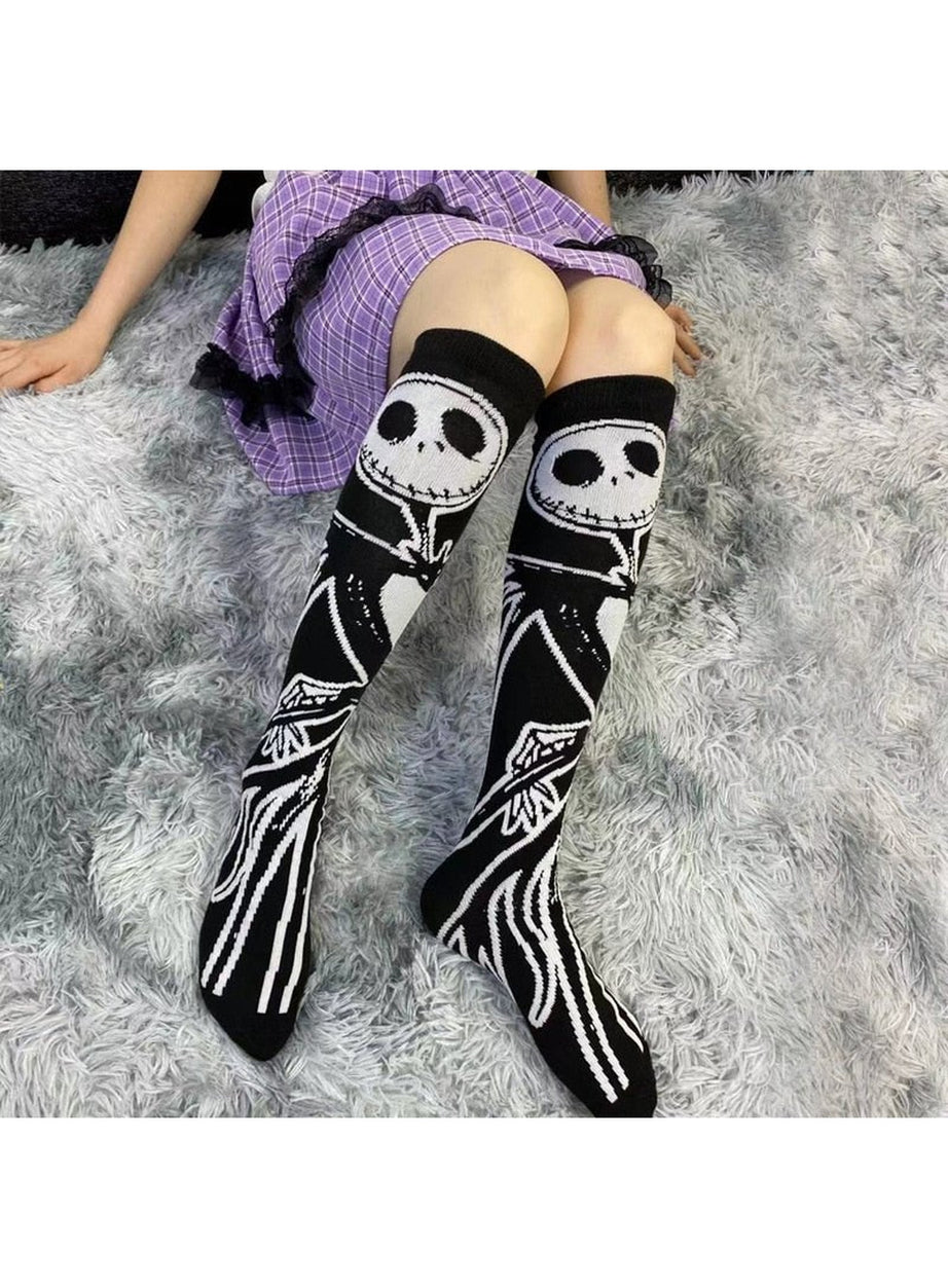 Y2k Goth Skeleton Pattern Knee Socks