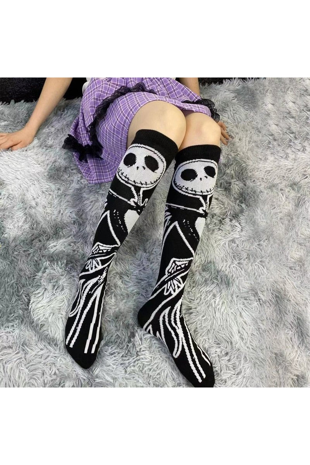Y2k Goth Skeleton Pattern Knee Socks