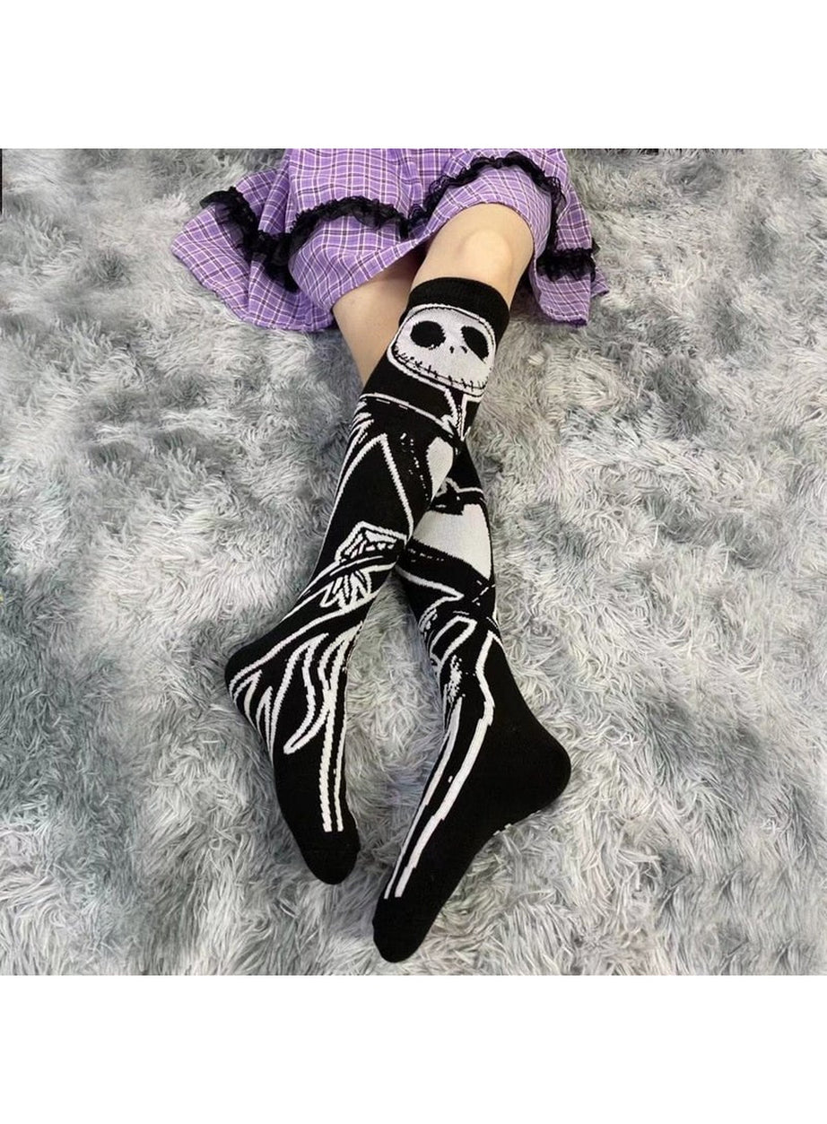 Y2k Goth Skeleton Pattern Knee Socks