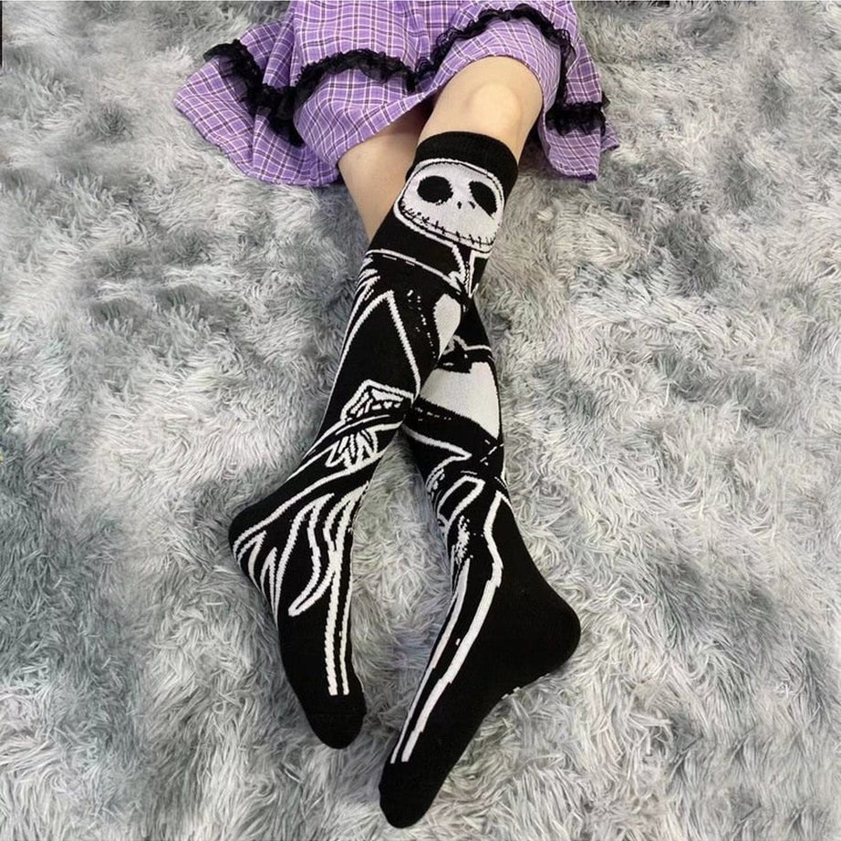 Y2k Goth Skeleton Pattern Knee Socks