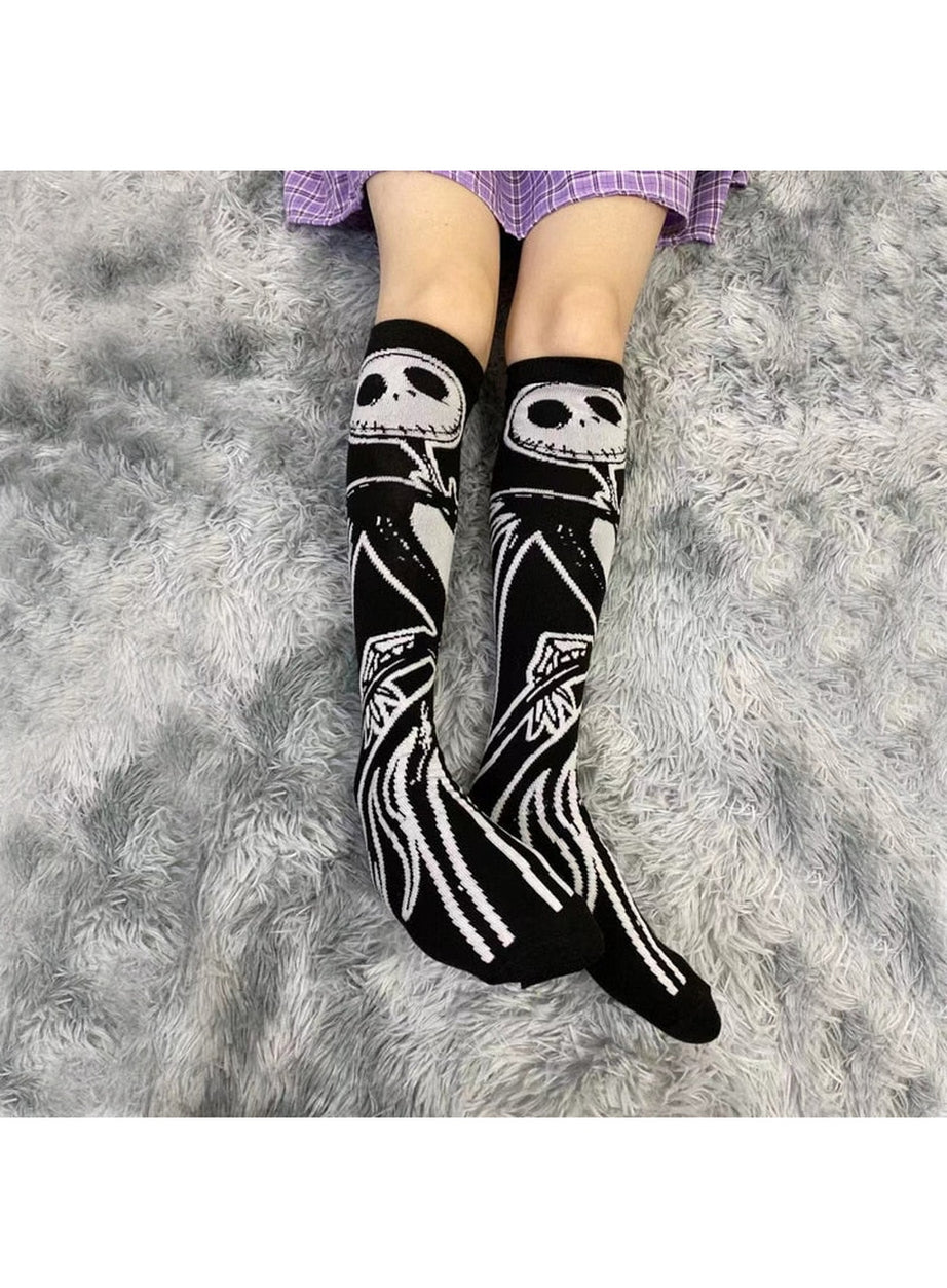 Y2k Goth Skeleton Pattern Knee Socks