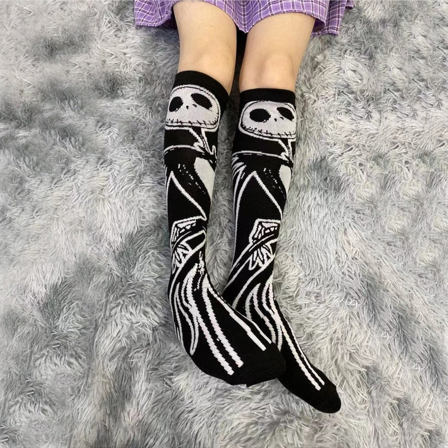 Y2k Goth Skeleton Pattern Knee Socks
