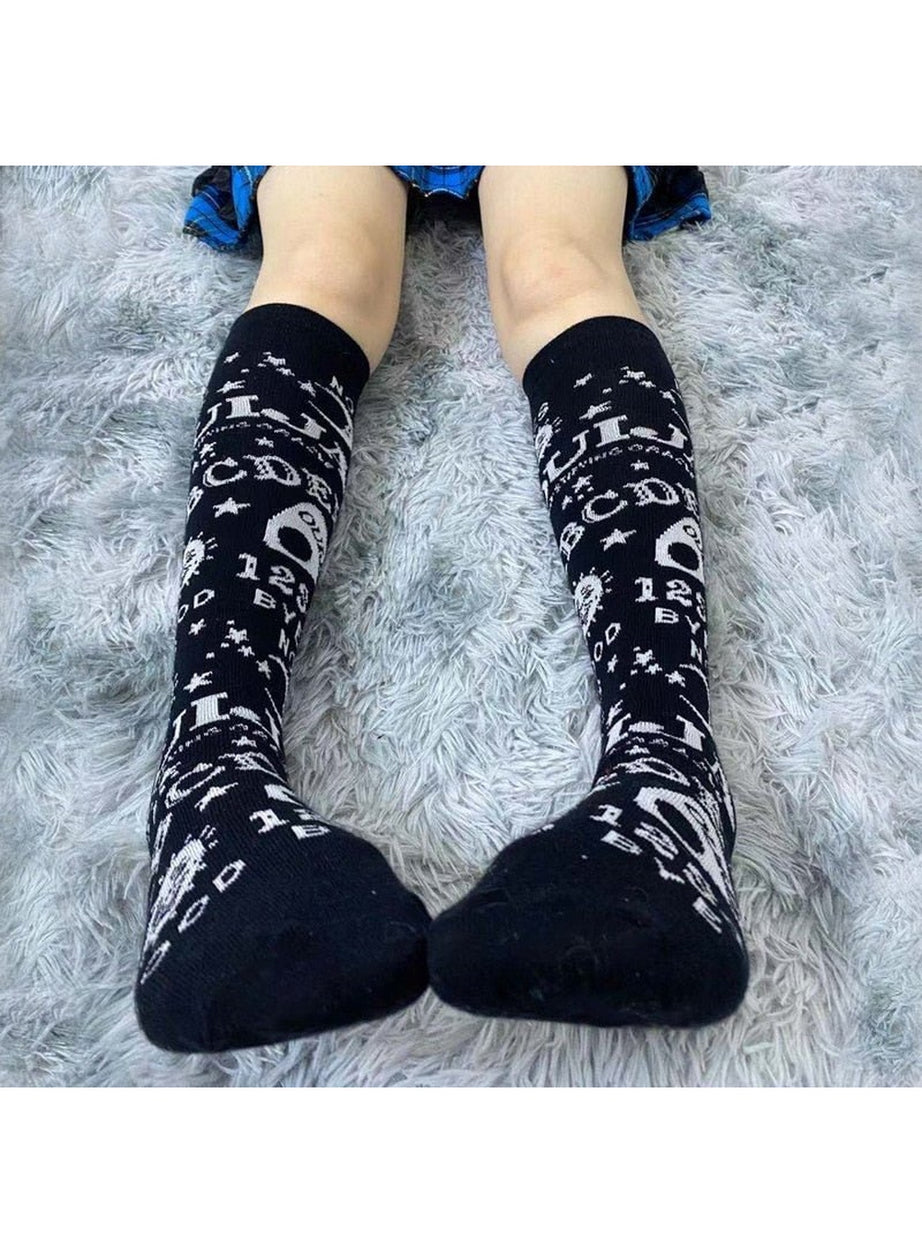 Y2k Goth Skeleton Pattern Knee Socks