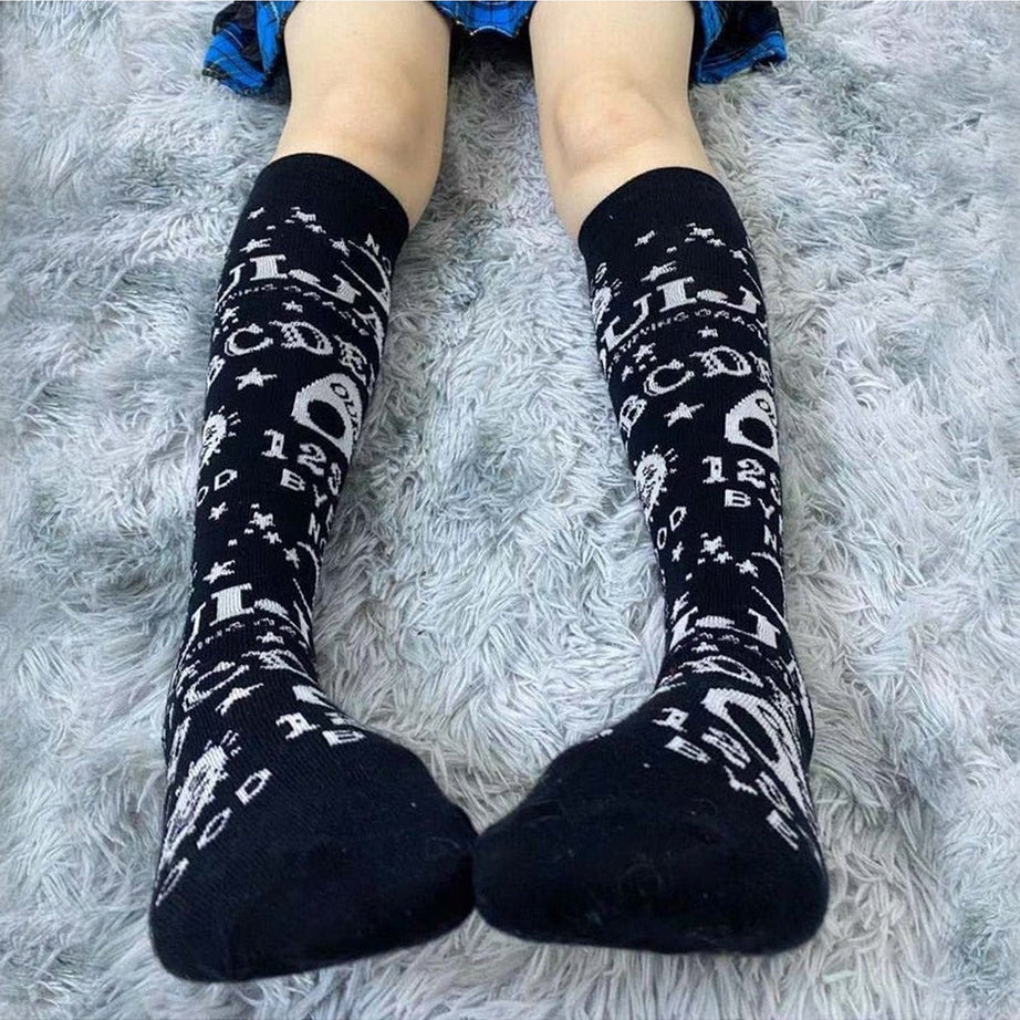 Y2k Goth Skeleton Pattern Knee Socks