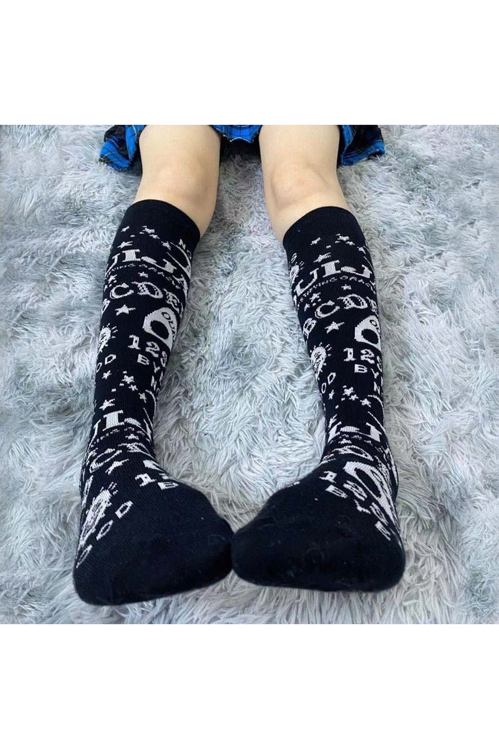 Y2k Goth Skeleton Pattern Knee Socks
