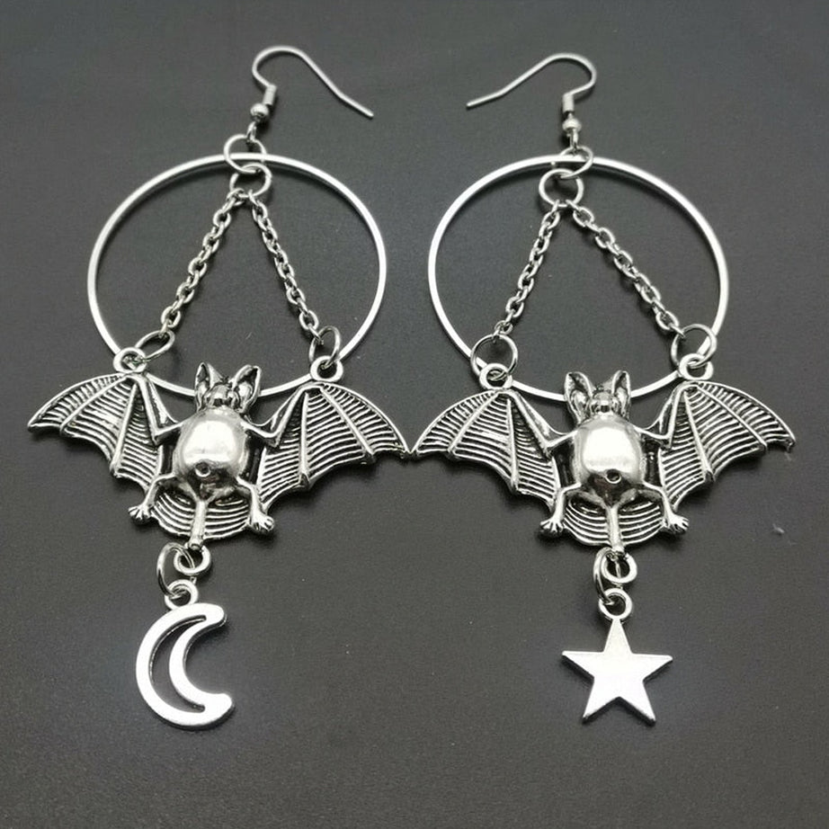 Y2k Goth Star and Bat Dangles Earrings