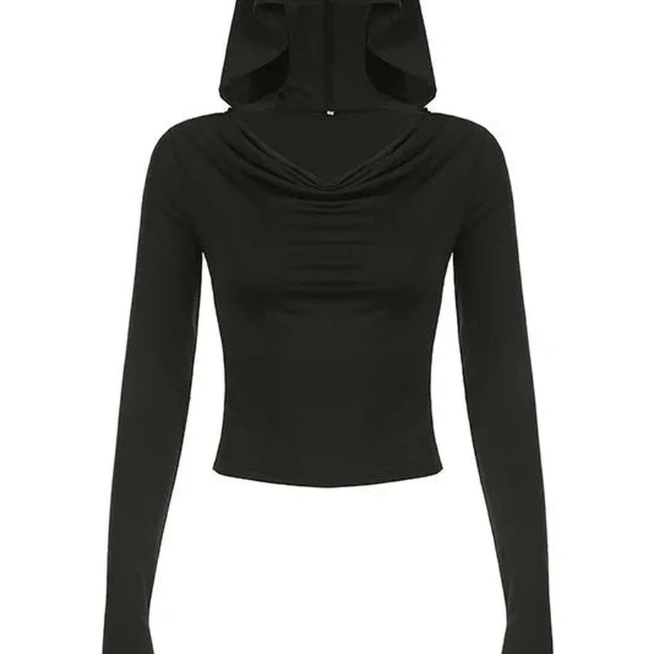 Y2k Gothic Black Hooded Crop Top