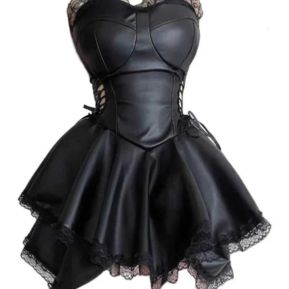 Y2k Gothic Black Lace-up Mini Dress