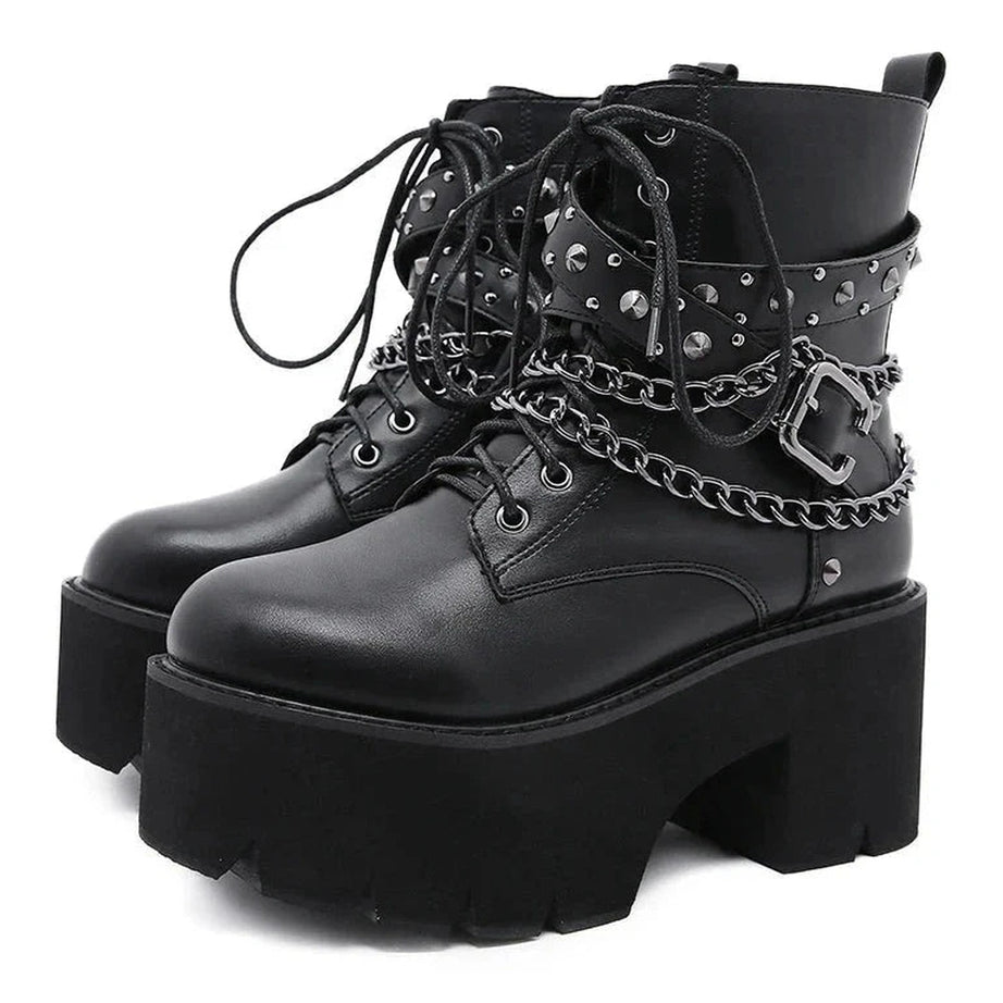 Y2k Gothic Black Rivets Ankle Boots