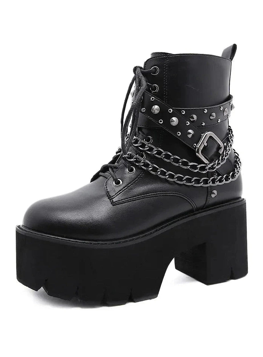 Y2k Gothic Black Rivets Ankle Boots