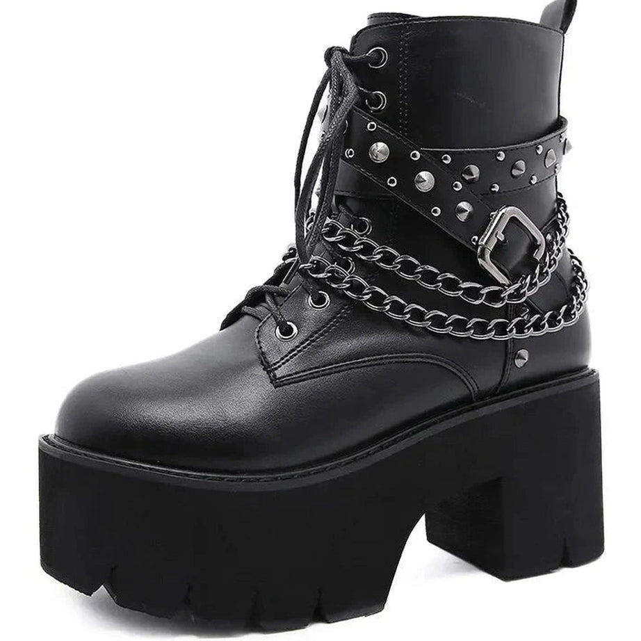 Y2k Gothic Black Rivets Ankle Boots