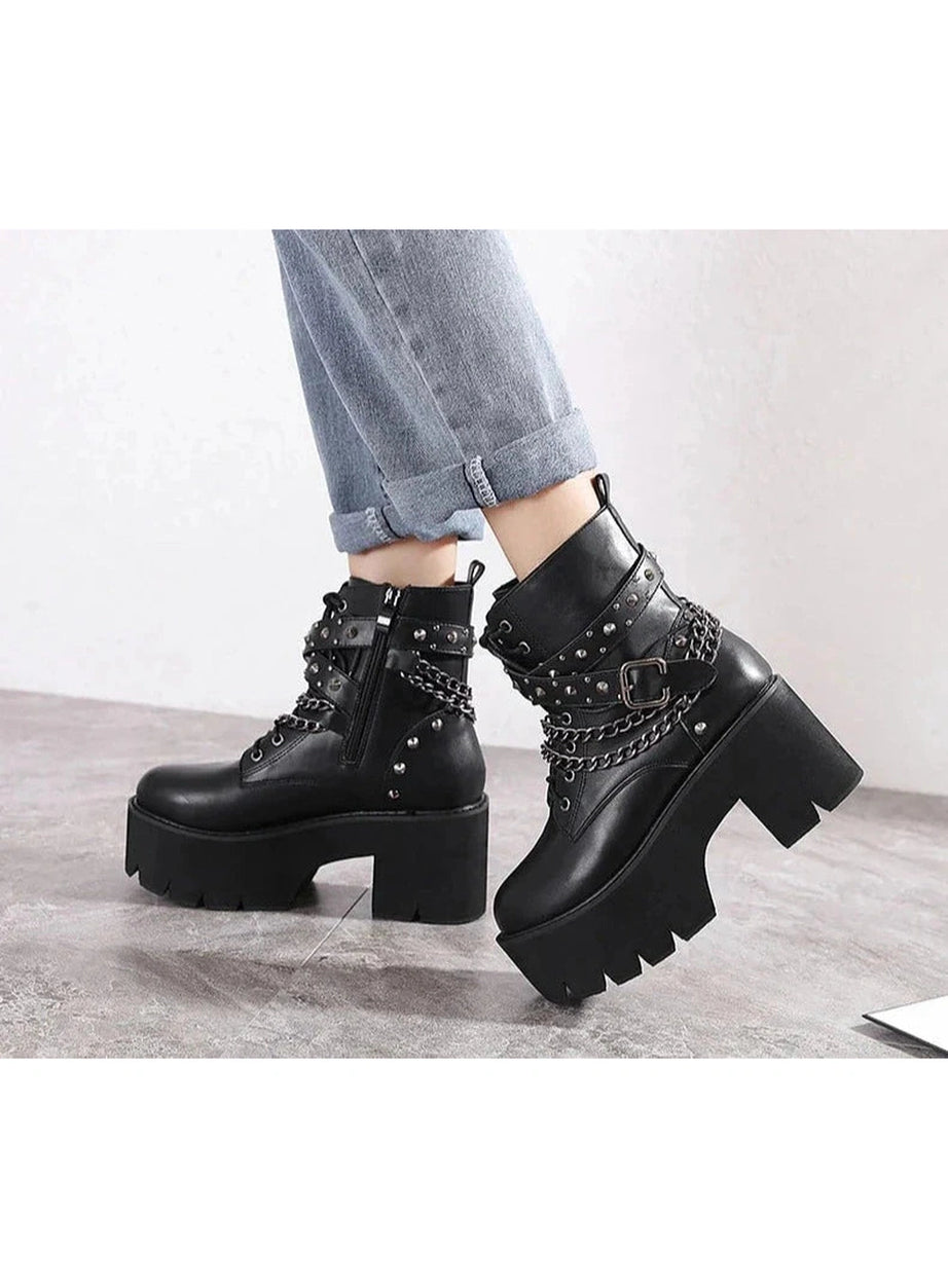 Y2k Gothic Black Rivets Ankle Boots