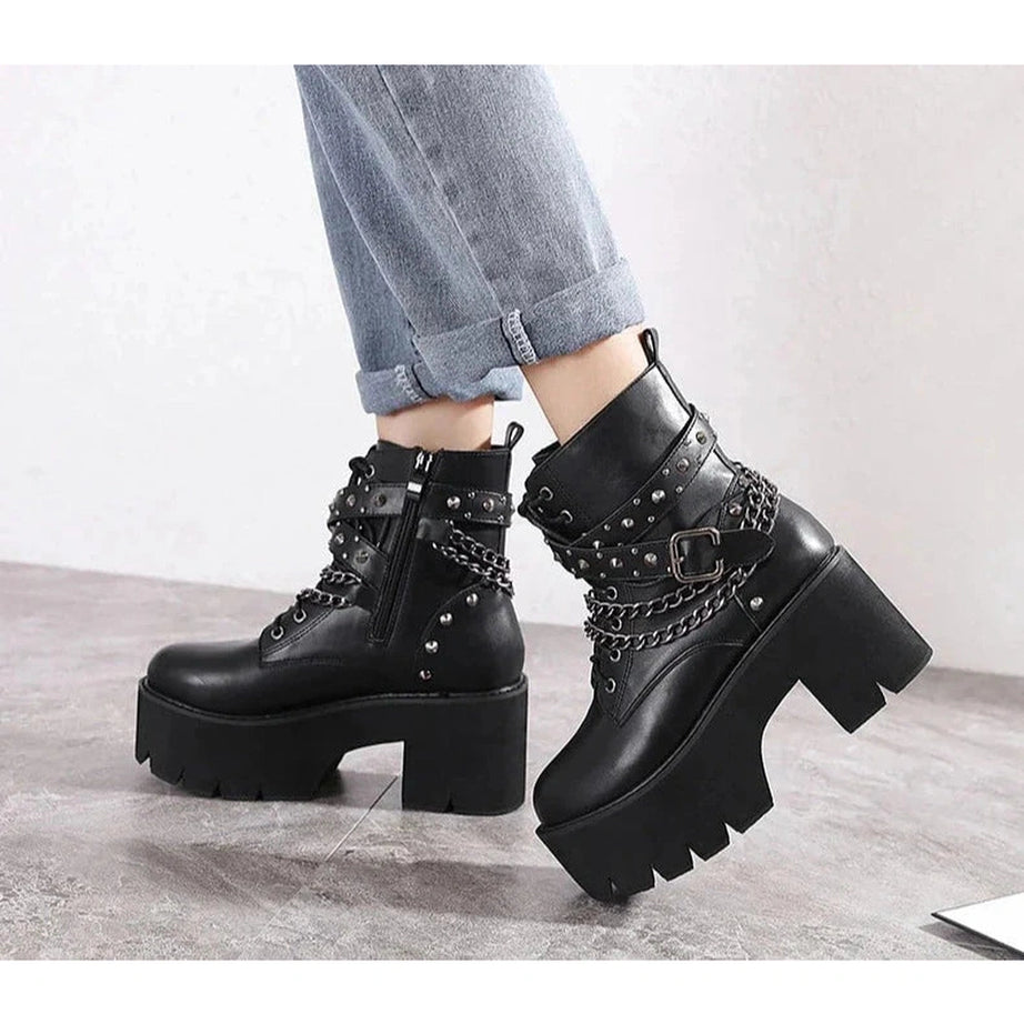 Y2k Gothic Black Rivets Ankle Boots