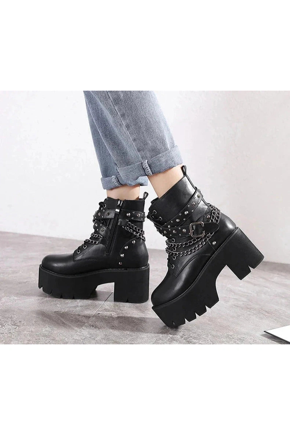 Y2k Gothic Black Rivets Ankle Boots