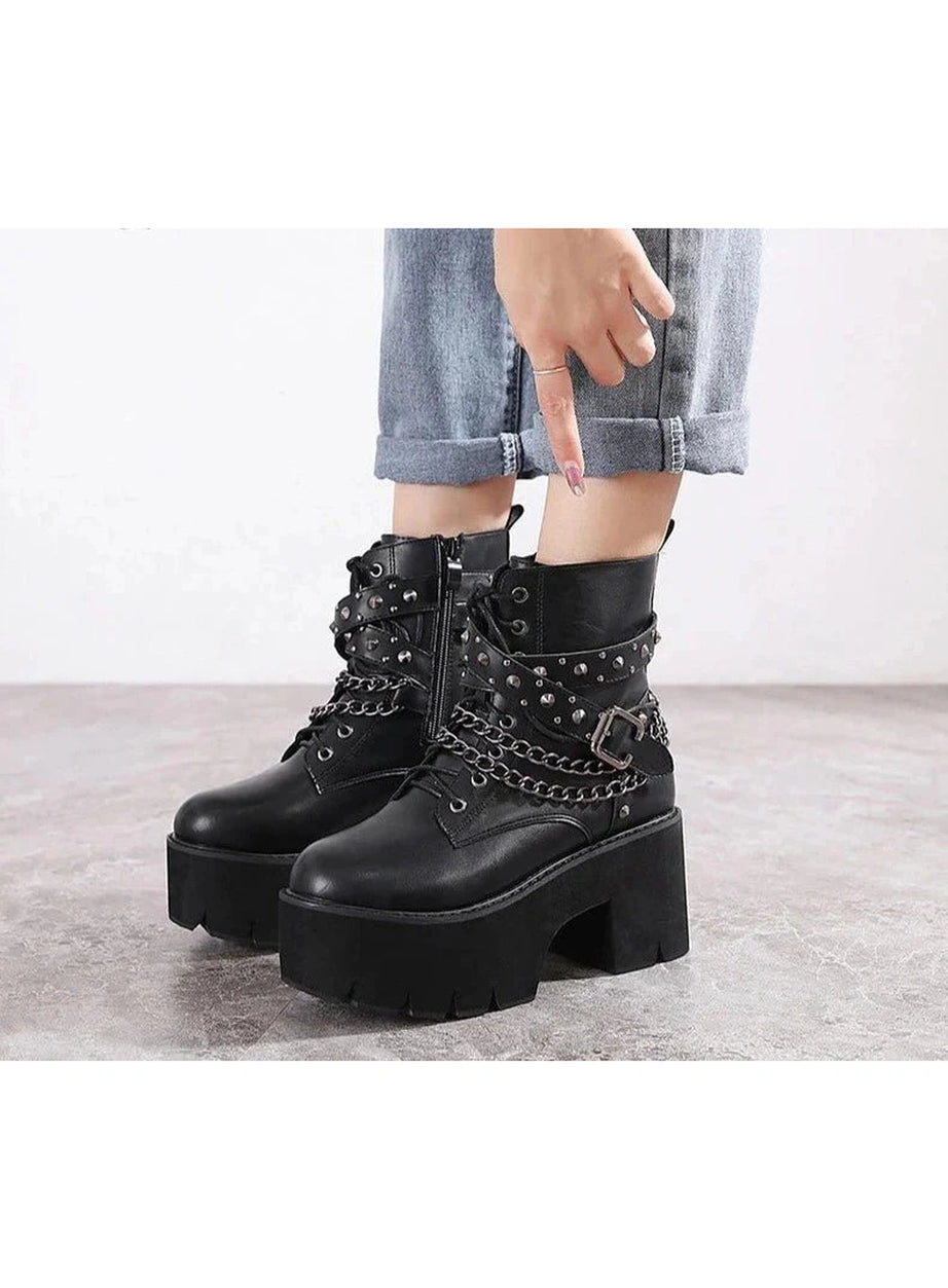 Y2k Gothic Black Rivets Ankle Boots