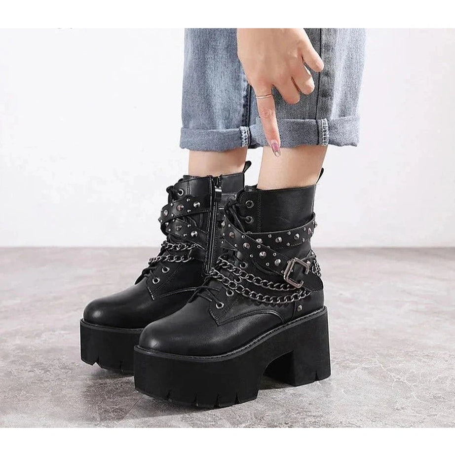 Y2k Gothic Black Rivets Ankle Boots