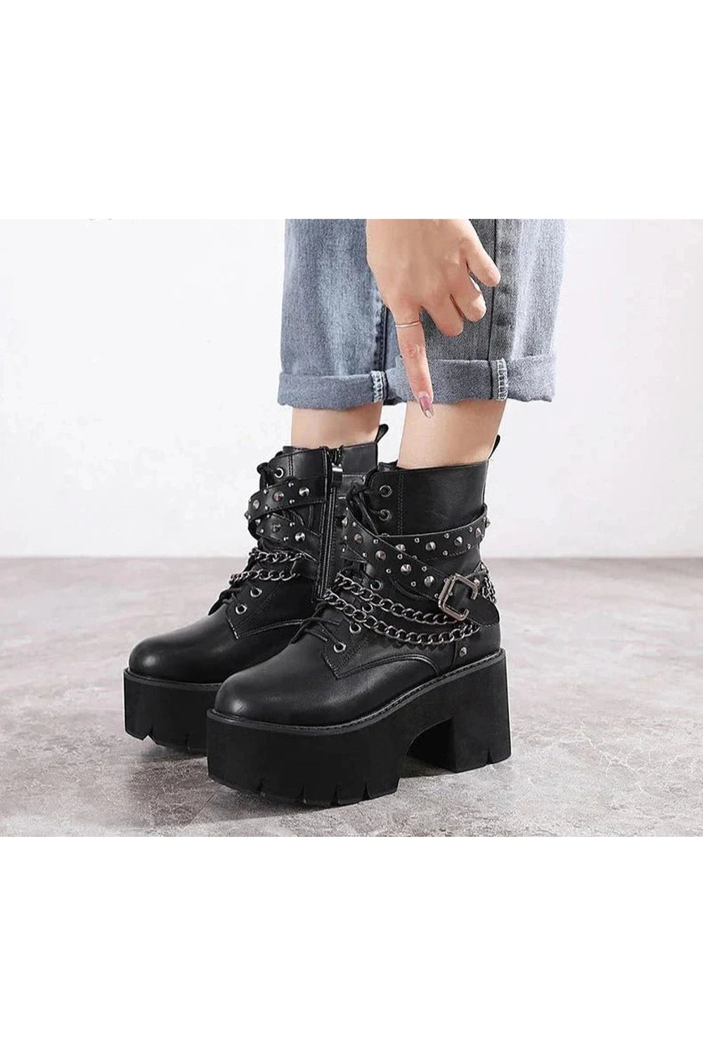 Y2k Gothic Black Rivets Ankle Boots