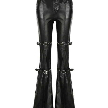 Gothic Buckle Flare Pants - Pants