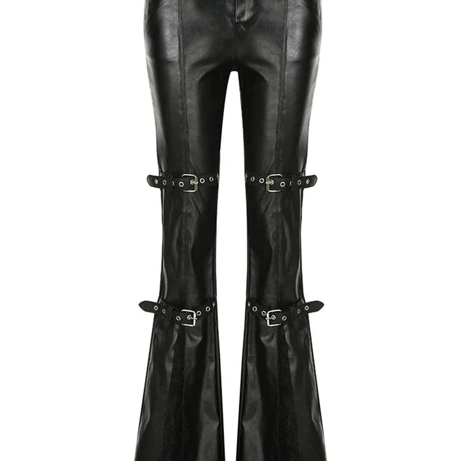 Y2k Gothic Buckle Flare Pants