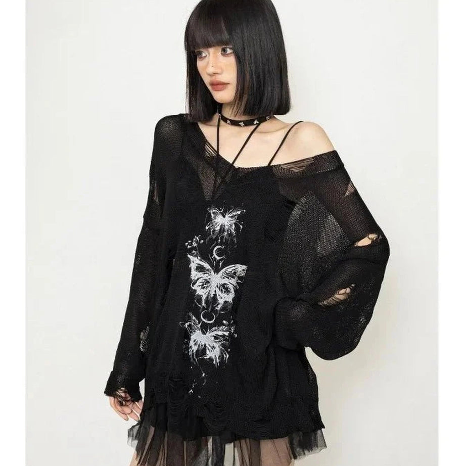 Y2k Gothic Butterfly Oversized Sweater