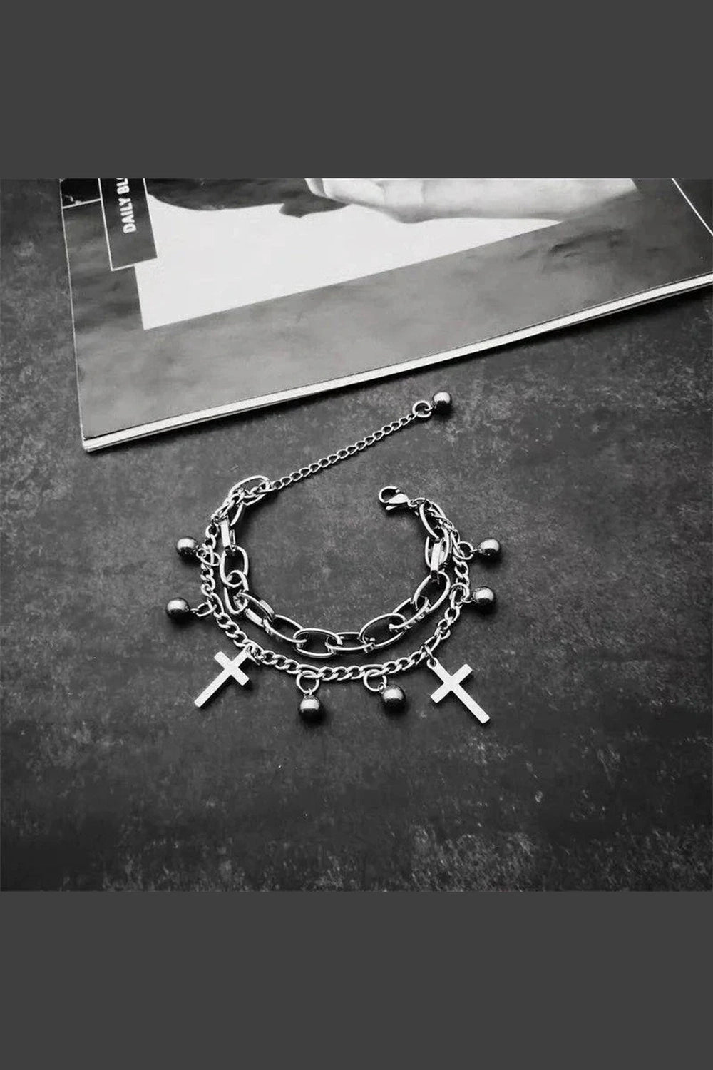 Y2k Gothic Cross Charm Layered Bracelet