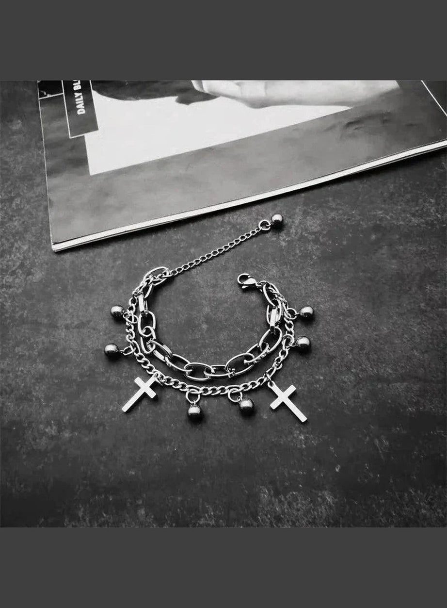 Y2k Gothic Cross Charm Layered Bracelet