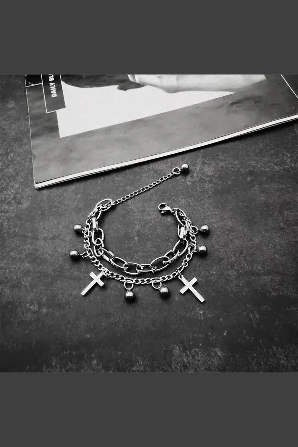 Y2k Gothic Cross Charm Layered Bracelet