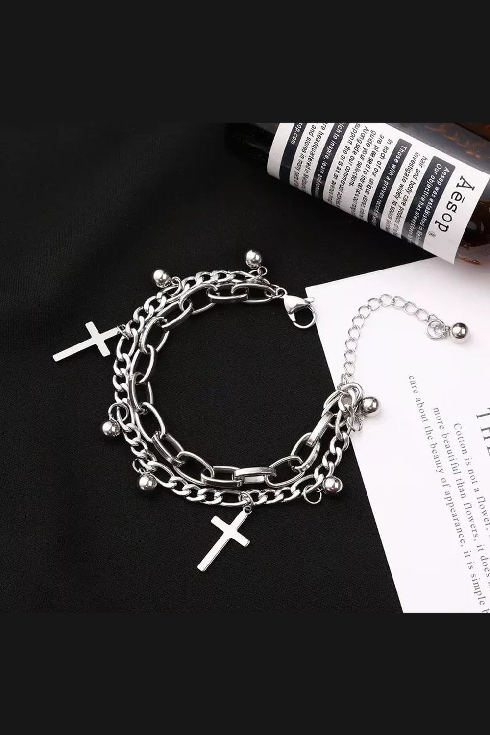Y2k Gothic Cross Charm Layered Bracelet