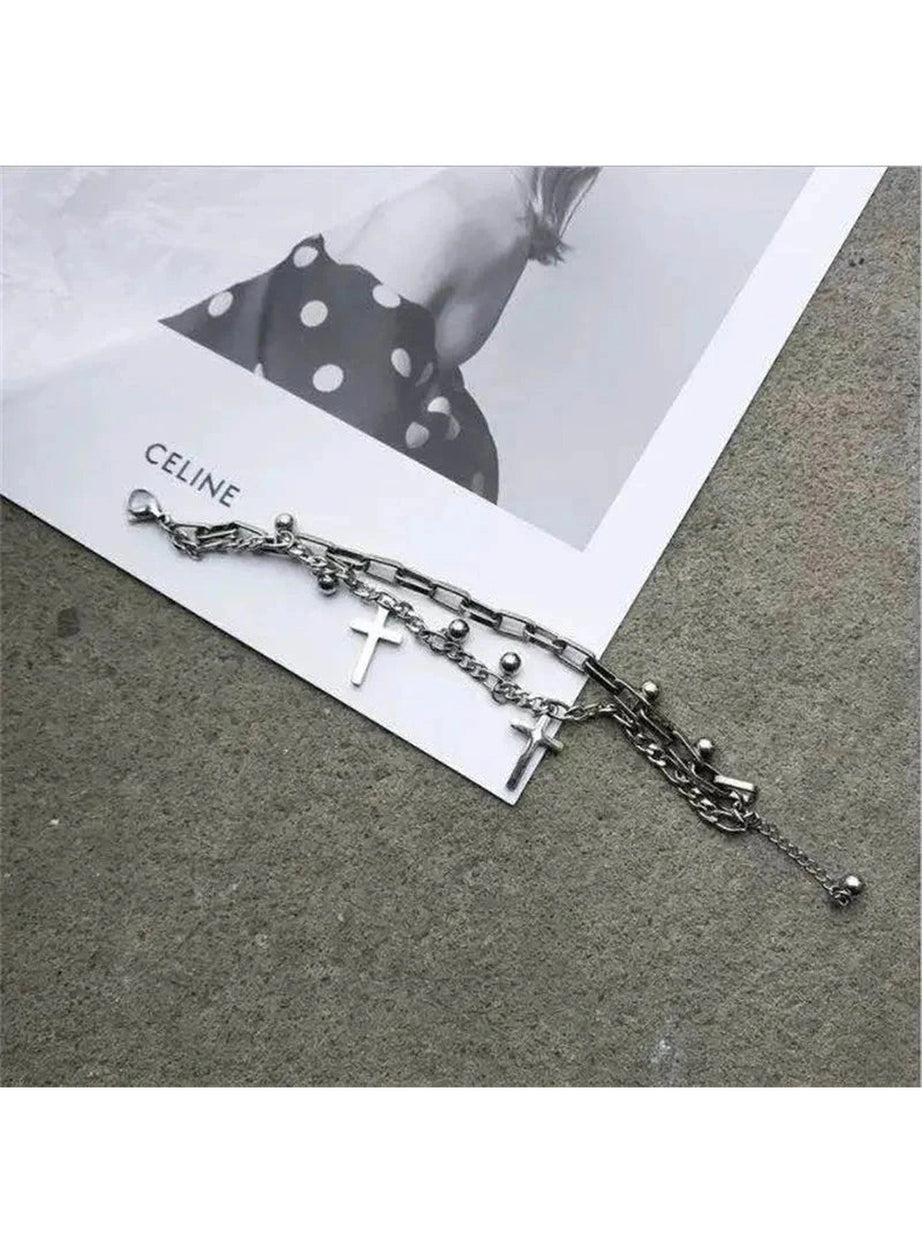 Y2k Gothic Cross Charm Layered Bracelet