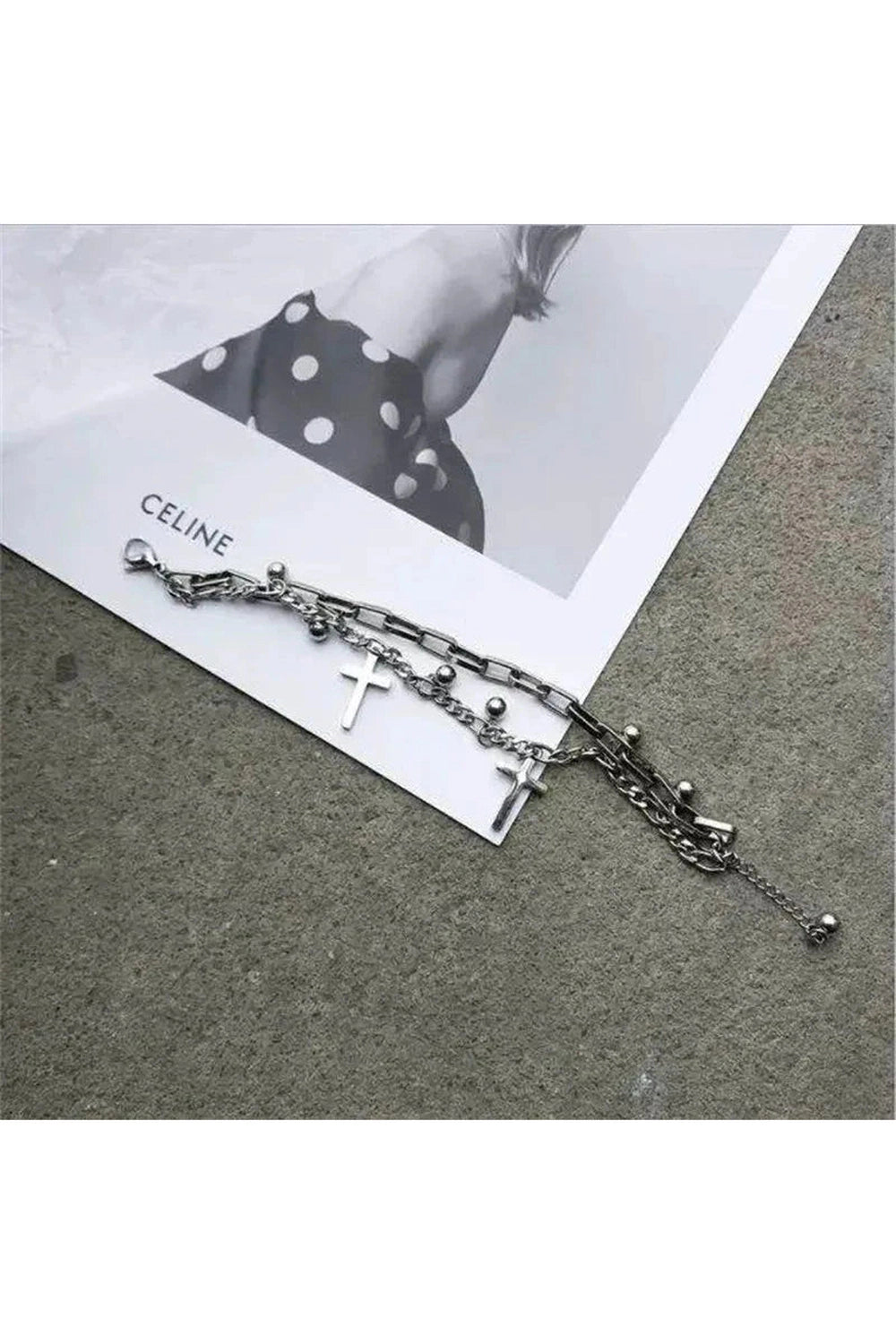 Y2k Gothic Cross Charm Layered Bracelet