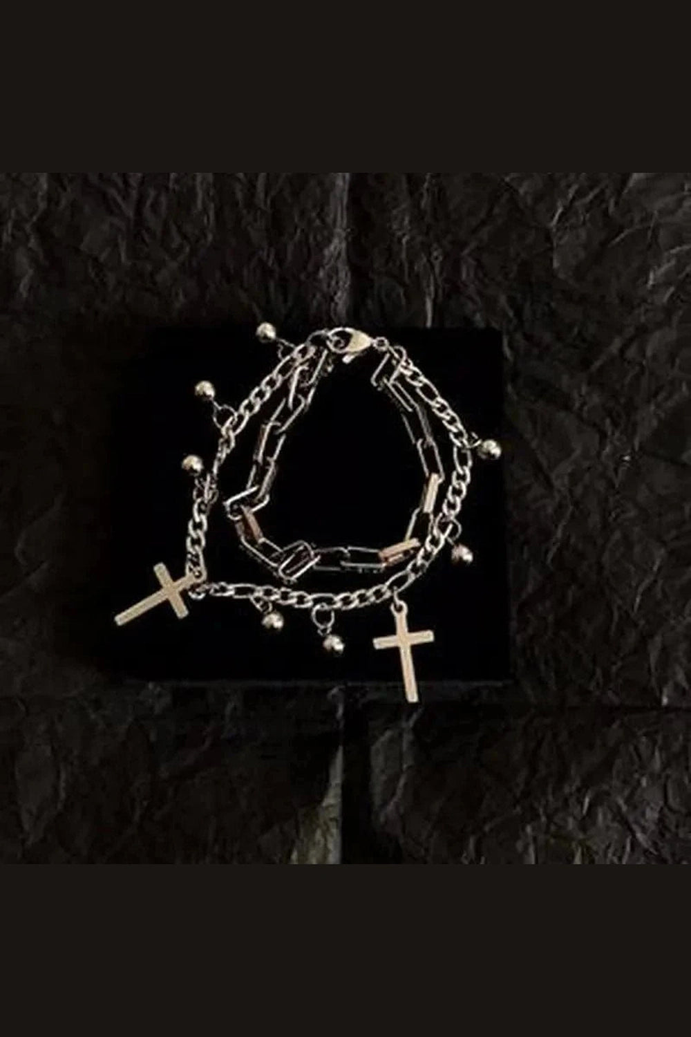 Y2k Gothic Cross Charm Layered Bracelet